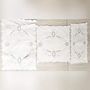 VINTAGE 3 PIECE SIDE BOARD OR DRESS SET HAND EMBROIDERED